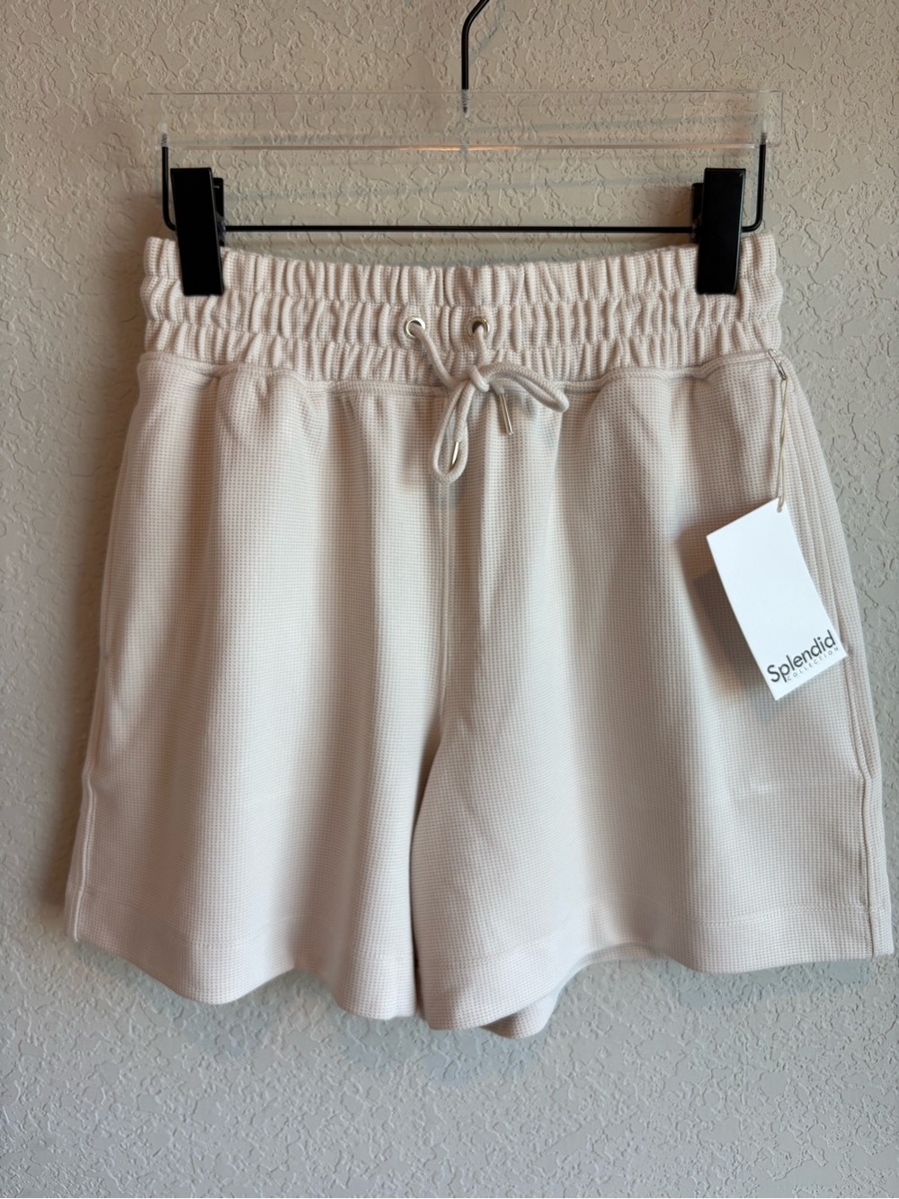 Splendid Collection Waffle Knit Lounge Shorts Cream Beige XS NWT Drawstring